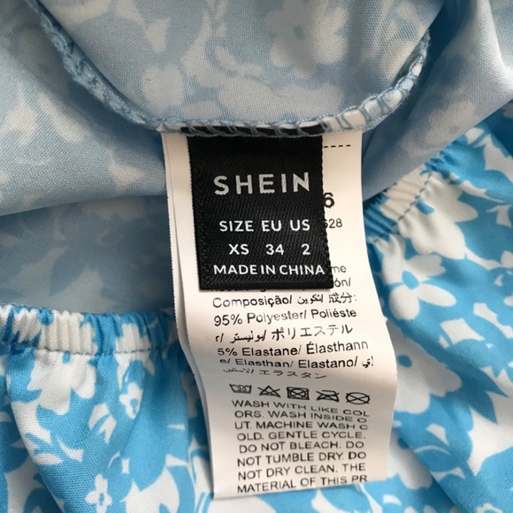 SHEIN Strappy Open Back Floral Romper XS Blue White Sweetheart Neckline - Picture 13 of 16